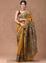 Chanderi Silk Yellow Traditional Wear Printed Saree